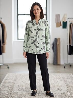 Bon Worth Mint Green and Black Paisley Blouse